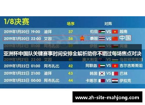 亚洲杯中国队关键赛事时间安排全解析助你不错过每场焦点对决 亚洲杯中国队关键赛事时间安排全解析助你不错过每场焦点对决