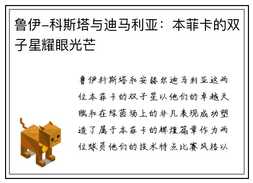 鲁伊-科斯塔与迪马利亚：本菲卡的双子星耀眼光芒